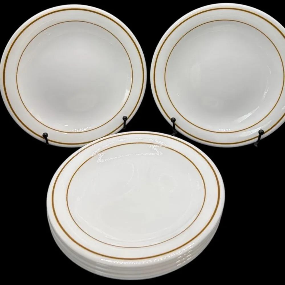 Vintage Comcor Corning Lariat Appetizer Plates Set of 7 White Tan Rim Restaurant